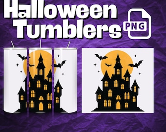 Halloween Haunted House Tumbler Wrap, 20 oz Skinny Tumbler Sublimation Design, Digital Download Commercial Use, Spooky Fall PNG Tumbler Wrap