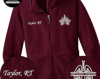 Veste brodée pour thérapeute respiratoire avec fermeture éclair complète, vêtements d'hôpital brodés sur mesure OT