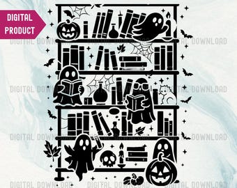 Haunted Library Ghost PNG, Halloween Bookshelf Sublimation Design, Spooky Reading Ghosts Digital File, Witchy Book Lover Design, Ghosts Png