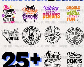 Mais de 25 PNGs personalizados de Halloween, designs digitais assustadores, PNGs de temporada assustadora, PNGs de design digital de Halloween moderno, design de sublimação de Halloween