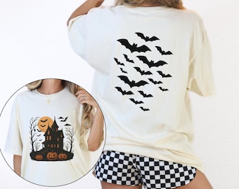 Comfort Colors® Vintage Haunted House Shirt, Halloween Shirt, Trendy Spooky Shirt, Vintage Halloween Shirt, Bats Shirt, Spooky Season Shirt