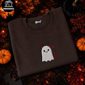 Devil Ghost Halloween Embroidered Sweatshirt, Spooky Ghost Pullover