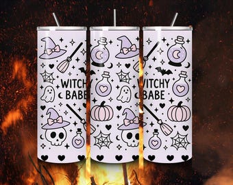 Disegno Png di Strega di Halloween, disegno di bicchiere sottile da 20 once, disegno di sublimazione di bicchiere strega di Halloween, download digitale di bicchiere alla moda