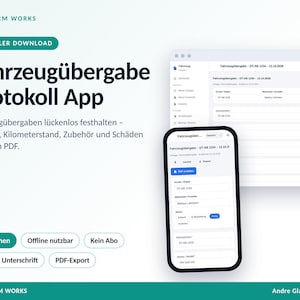App verbale di consegna veicolo – chilometri, danni, accessori e foto | Software offline, 8 lingue, download immediato