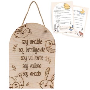 Cartello in legno con frasi positive e cuccioli, decorazione per cameretta di neonati e bambini, decorazione da parete, regalo di nascita, battesimo, baby shower, incisione laser.