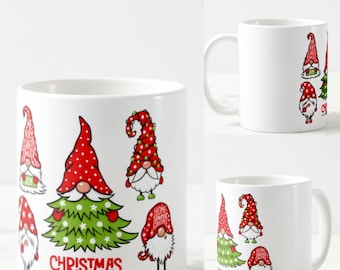 Taza navideña de 330 ml – Diseño de elfos navideños | Divertida taza de cerámica con motivo de gnomos | Idea de regalo de Navidad