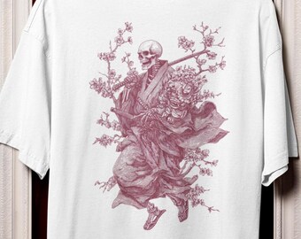 Samurai Skeleton Comfort Colors Tee | Japanese Floral Skull Shirt