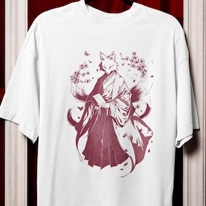 Kitsune Spirit | Japanese Fox Yokai Comfort Colors Tee, Dark Anime Aesthetic Shirt, Mythical Kimono Art Graphic T-Shirt Mystic Fantasy Core