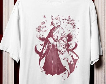 Kitsune Spirit | Japanese Fox Yokai Comfort Colors Tee, Dark Anime Aesthetic Shirt, Mythical Kimono Art Graphic T-Shirt Mystic Fantasy Core