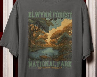 Las Elwynn | Koszulka w stylu vintage MMO Park Narodowy Comfort Colors, koszulka z nadrukiem retro RPG Gamer, koszulka z plakatem fantasy Nature, Murloc Zone Nerd