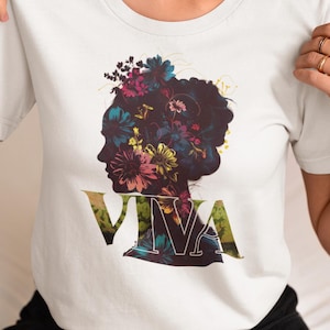 Viva la Vida | Unisex Tee, Floral Silhouette Botanical Face Art T-Shirt Colorful Flower Shirt Artistic Nature Kahlo Watermelon Unique Gift