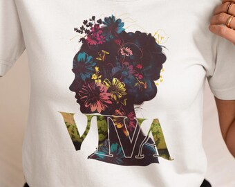 Viva la Vida | Unisex Tee, Floral Silhouette Botanical Face Art T-Shirt Colorful Flower Shirt Artistic Nature Kahlo Watermelon Unique Gift