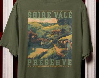 Shire Vale Preserve Shirt | Cozy Fantasy Village Vintage Tshirt, Cottagecore Countryside Tee, Retro Travel Poster Shirt, Middle Earth Gift