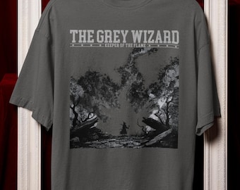 Het grijze tovenaar-shirt | Retro fantasy-t-shirt magiër, T-shirt donker bos, vintage tovenaar esthetische top, middeleeuws magisch avontuurcadeau