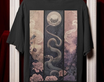 Celestial Serpent | Comfort Colors Unisex Tee Mystic Snake Moon Graphic Shirt Spiritual Gothic Art Vintage Occult Aesthetic Dark Gift TShirt