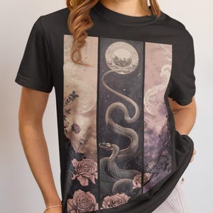 Celestial Serpent | Comfort Colors Unisex Tee Mystic Snake Moon Graphic Shirt Spiritual Gothic Art Vintage Occult Aesthetic Dark Gift TShirt