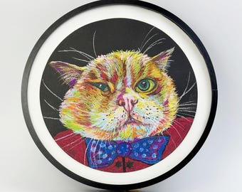 Oil Pastel Cat Portrait, Textured Pet Art, Dopamine Bright Color Wall Decoration (Digital Download)
