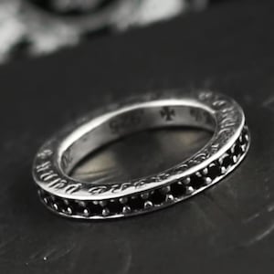 925 Sterling Silver Black CZ Stacking Ring, Gothic Couple Ring, Vintage Punk Jewelry, Unisex Promise Ring, Birthday Gift for Him Her