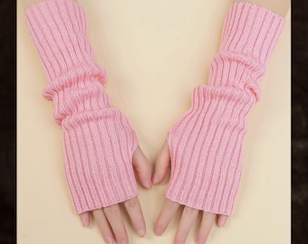 Guanti in maglia rosa senza dita, morbidi scaldamuscoli invernali, comodi guanti da donna per messaggiare, regalo per lei