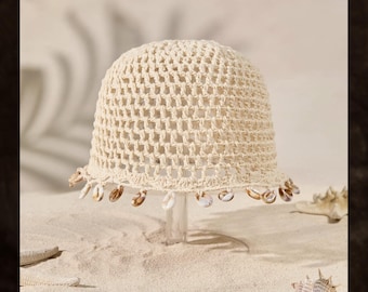 Cappello a secchiello all'uncinetto, cappello da spiaggia lavorato a maglia, cappello estivo boho da donna, berretto leggero e traforato, cappello dallo stile costiero, regalo per lei