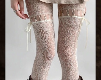 Bas en Dentelle Élégants avec Nœud Ruban, Cadeau pour Elle