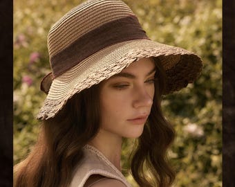 Sombrero de paja de ala ancha, sombrero de playa con lazo, sombrero de sol bohemio de verano, sombrero de viaje plegable, accesorio para vacaciones al aire libre, regalo para ella.