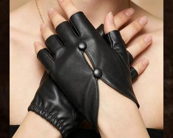Schwarze fingerlose Handschuhe aus PU-Leder, modische Punk-Streetstyle-Handschuhe, Geschenk für Sie