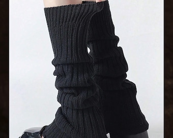 Scaldamuscoli larghi in maglia neri Y2K, stile streetwear, coprigambe invernali morbidi ed elastici, accessorio trendy e comodo, regalo per lei