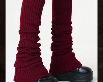 Burgundy Ribbed Knit Leg Warmers, Extra Long 90cm Stretchy Boot Covers for Women, Cozy Y2K Layering Style,Warm Winter Accessory,Gift for Her