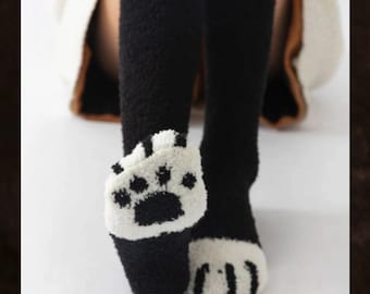 Two Tone Striped Pattern Fluffy Socks, Cute Socks, Minimalist Fluffy Socks, Over The Calf Socks, Gift for Women, Gift For Her
