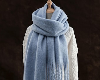 Sciarpa invernale tinta unita blu reale, scialle spesso e caldo in finto cashmere, morbida e accogliente stola per il freddo, elegante stile minimal, regalo per lei