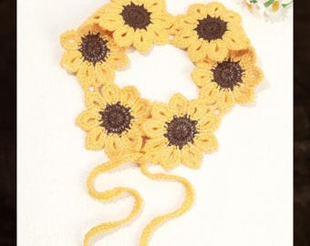 Gehäkelte Sonnenblume Stirnband, Handgefertigte Boho Floral Haargummi, Cottagecore Strick Haarschmuck für Frauen
