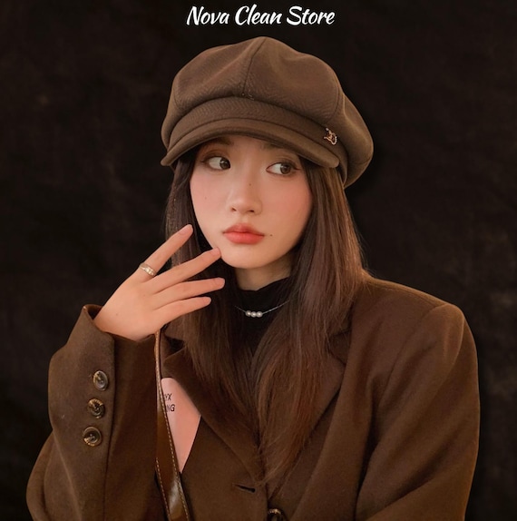 Women\'s French Wool Hats Fashion Solid Color Ladies Beret Caps Light Brown huablo Beret Hats for Women Fashionable Beret Hat Solid  main image 2