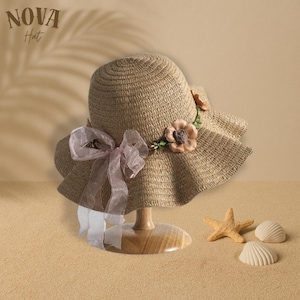 Dames met bloemen versierde geweven strohoed, geschikt voor dagelijks, strand, vakantie, boho strandhoed, zomerhoed, stro zonnehoed, cadeau voor haar