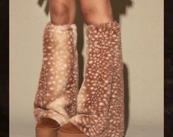 Scaldamuscoli morbidi in tinta unita con stampa di cervi, accessorio invernale morbido e accogliente, coprigambe in maglia caldi ed eleganti per il freddo, regalo per lei