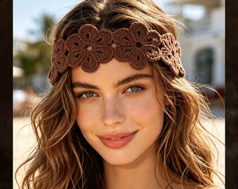 Gehäkeltes Blumen Haarband, Boho Blumen Strickstirnband für Frauen, Hippie Festival Haarschmuck