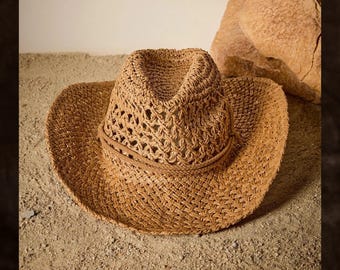 Stroh-Cowboyhut, Boho-Strandhut, Geschenk für Frauen