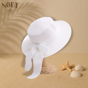Witte strohoed, dames zomerhoed, strandhoed, minimalistische strohoed, zonnehoed, strohoed met brede rand, perfect voor strand, zomer, cadeau voor haar
