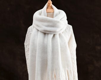Sciarpa invernale da donna in tinta unita, calda sciarpa da collo in morbido cashmere sintetico, scialle spesso con frange, comoda da indossare tutti i giorni, regalo per lei