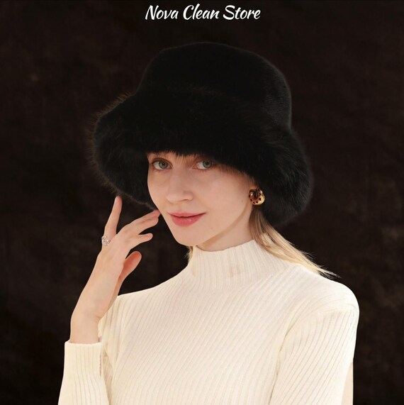 Faux Fur Bucket Hat Women Oversized Winter Warm Wide Brim Cozy Fashion Popchrio Plush Fisherman Hat Artificial Fur Women main image 3