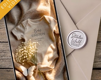 Neutral Pregnancy Announcement | Modern Baby Reveal (Digital Download)