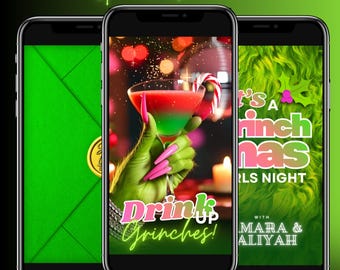 Drink Up Grinches Video Invitation | Editable Grinchmas Girls Night Party Invite | Canva Template