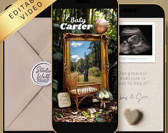 Pregnancy Announcement Video Editable Template – Woodland Baby Reveal – Ultrasound Announcement – Neutral Baby Reveal – Canva Video