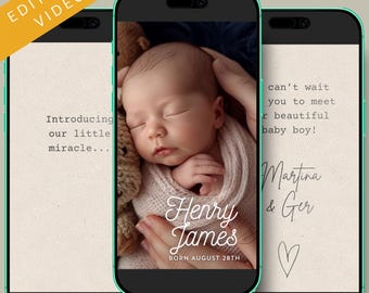 Animated Baby Birth Announcement Video Template | Editable Canva Reveal (Digital Download)