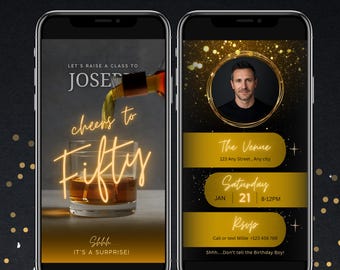 Mens 50th Birthday Surprise Party Video Invitation | Editable Mobile Phone Invite | Canva Video Template
