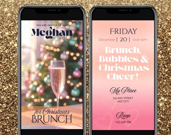 Christmas Brunch Video Invitation | Editable Animated Pastel Holiday Invite | Canva Digital Template