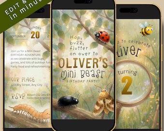 Mini Beast Birthday Video Invitation Editable – Bug Hunt Party Invite – Insect Birthday Invitation – Woodland Birthday Video