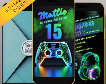 Editable Animated Gaming Invitation | Gamer Birthday Party Invite (MP4 Download) Smartphone Invite