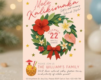 Mele Kalikimaka Party Invitation | Editable Hawaiian Christmas Invite | Tropical Holiday Printable | Corjl Template