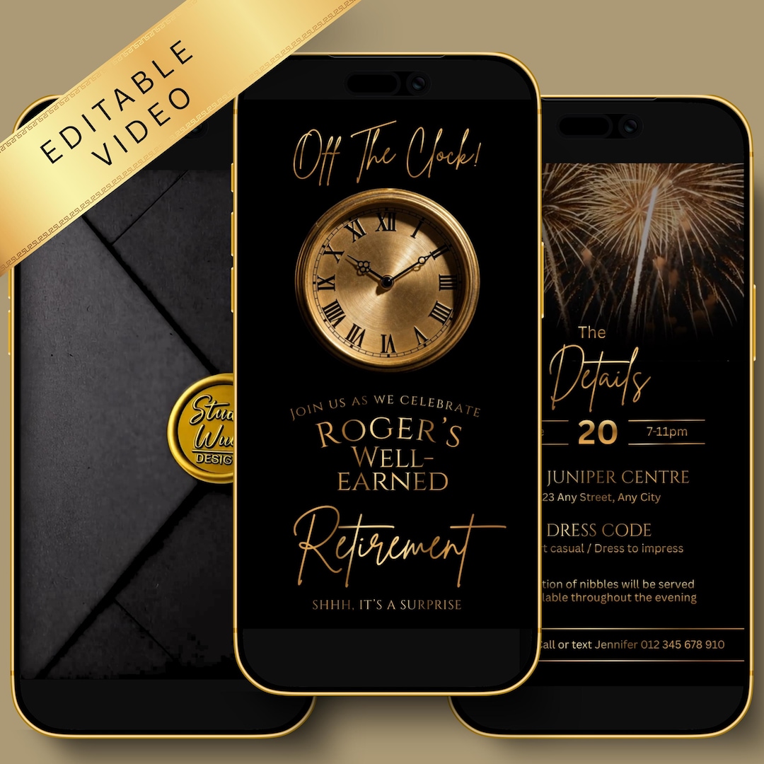Retirement Video Invitation Editable – off the Clock Party Invite ...